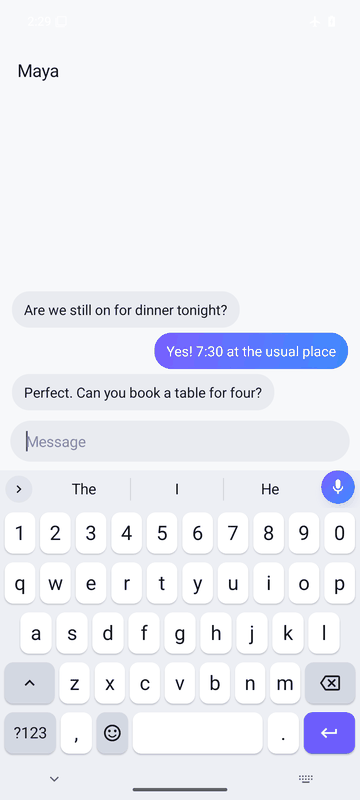 Android: tapping the mic, speaking, and the words appearing in a chat message as an underlined draft