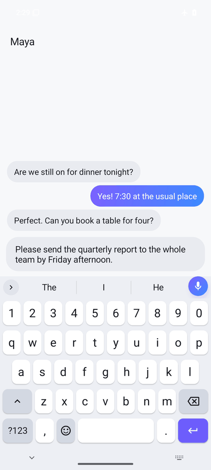 The dictated sentence typed into a chat