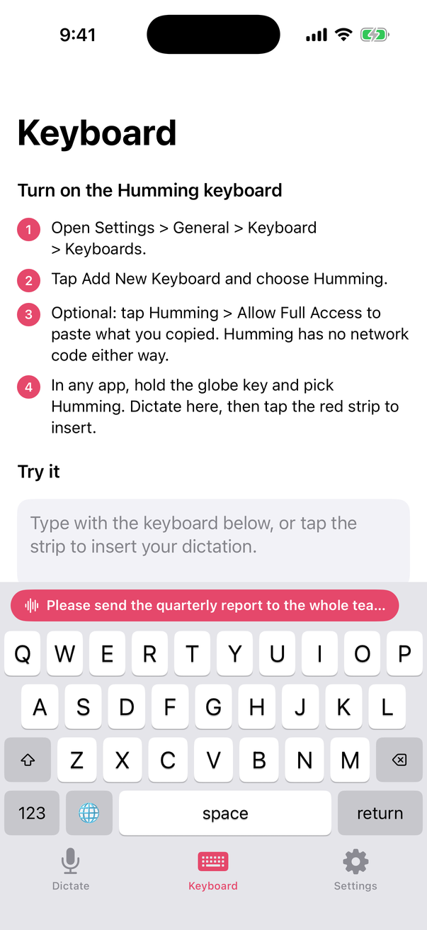 Humming keyboard on iPhone with the insert strip